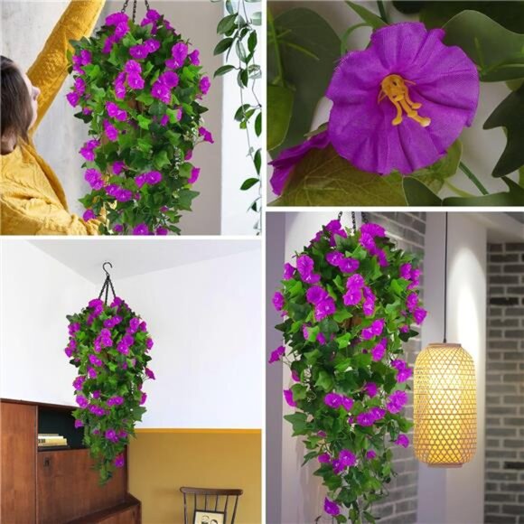 Artificial Fake Hanging Flowers Plants Basket for Spring Outdoor Outside - Picture 5 of 7